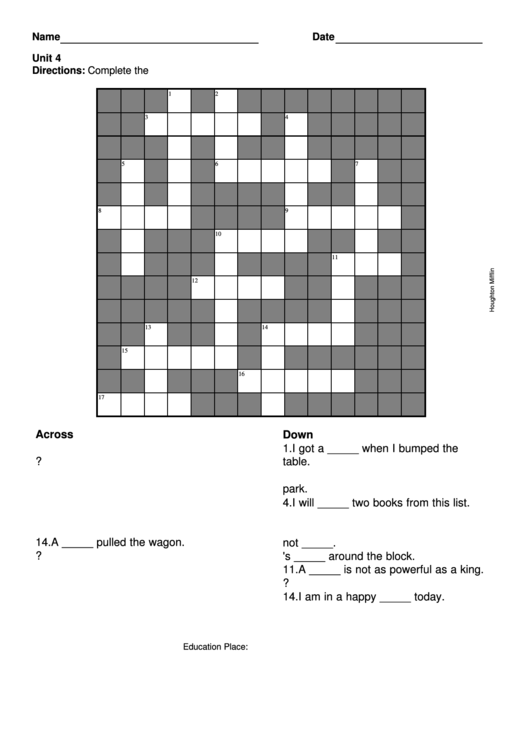 Level 5 Cross Word Puzzle Template Printable pdf