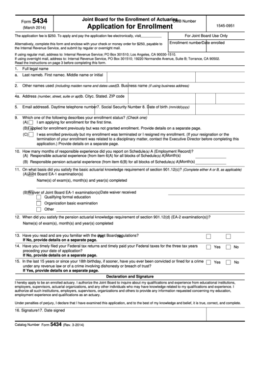 Form 5434 - Application For Enrollment - Joint Board For The Enrollment Of Actuaries