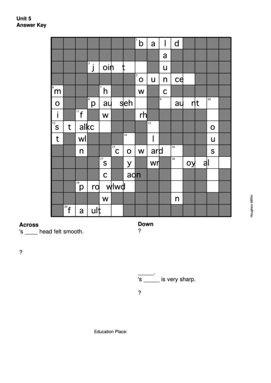 Cross Word Puzzle Worksheet With Answers Printable pdf