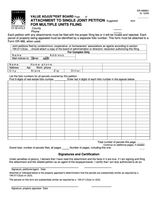 Form Nj-2440 - Attachment To Single Joint Petition For Multiple Units Filing Printable pdf