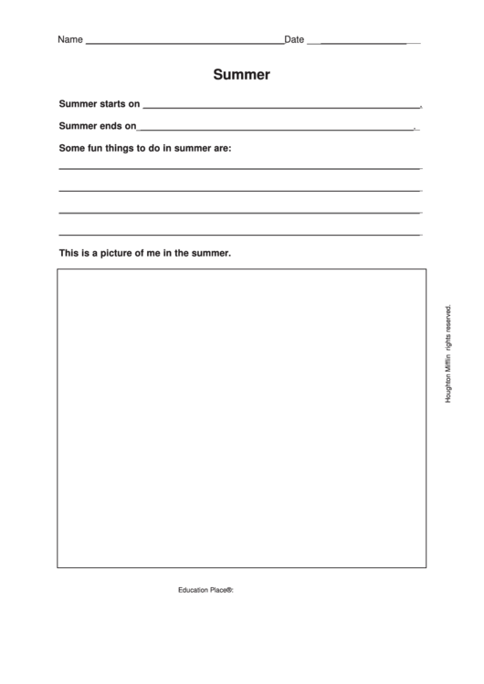 About Summer Writing Template Printable pdf