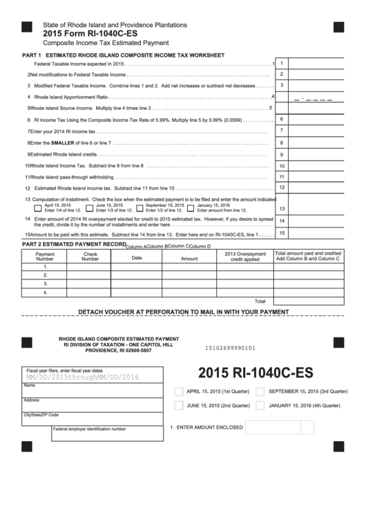 Fillable Form Ri-1040c-Es - Composite Income Tax Estimated Payment - 2015 Printable pdf