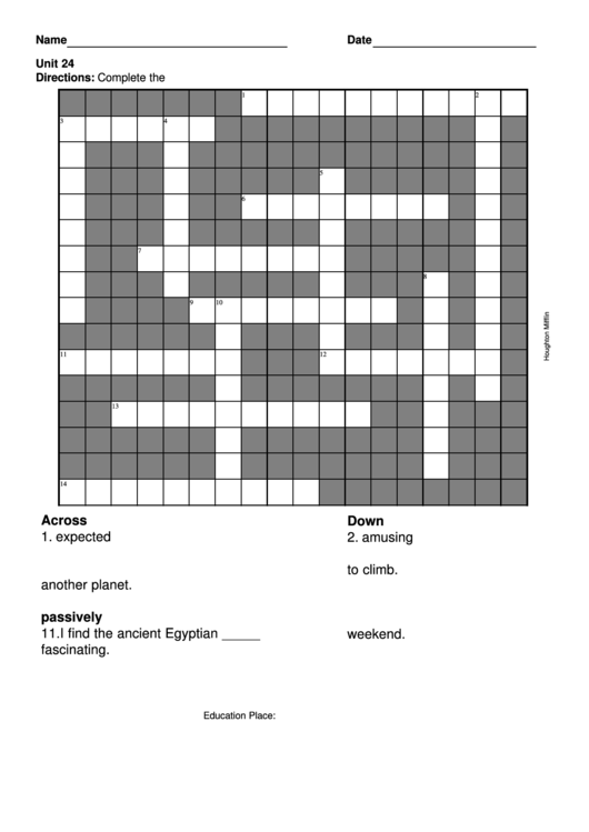 Cross Word Puzzle Worksheet Printable pdf