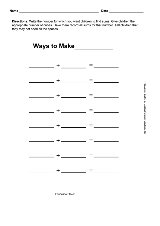 Addition Worksheet Template Printable pdf