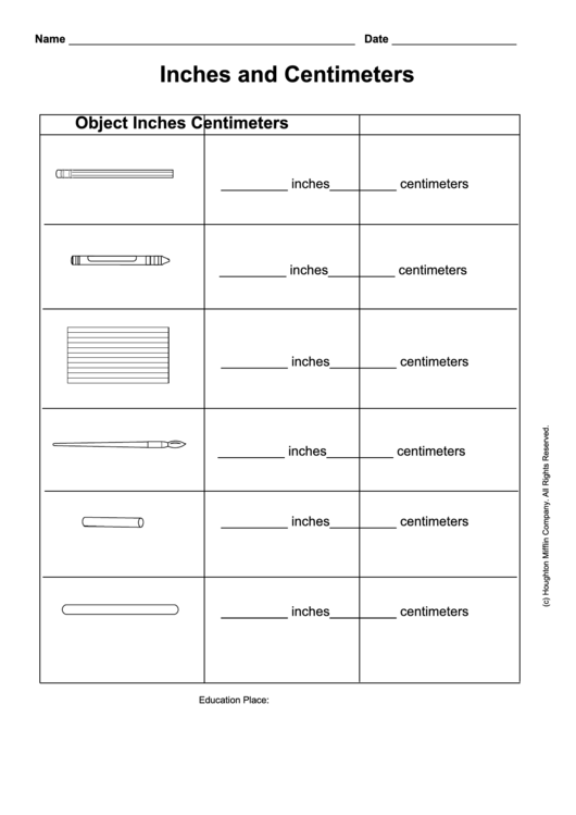 Inches And Centimeters Worksheet Printable pdf