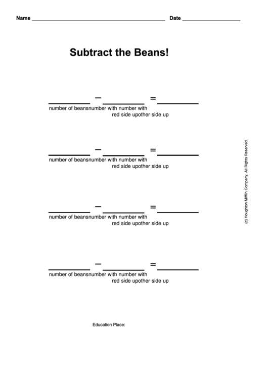 Subtract The Beans Worksheet printable pdf download