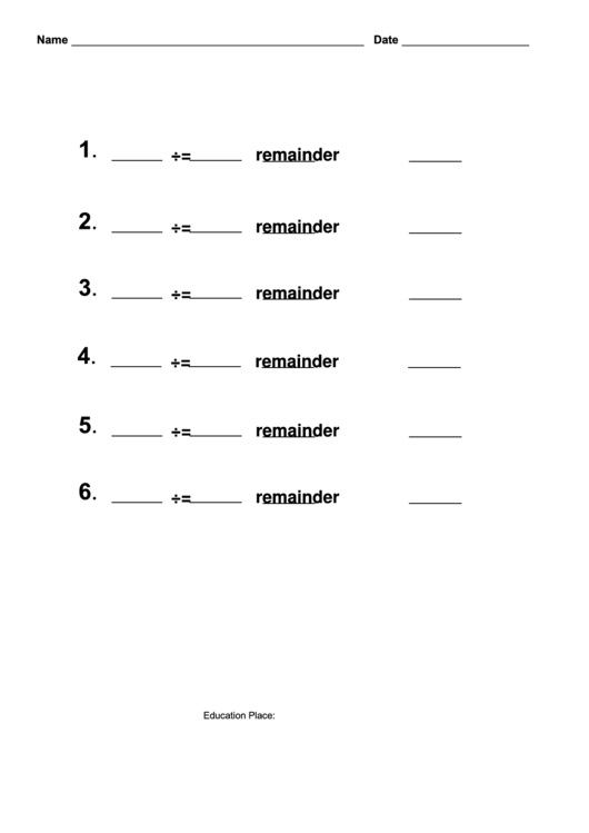 Division Worksheet Template Printable pdf
