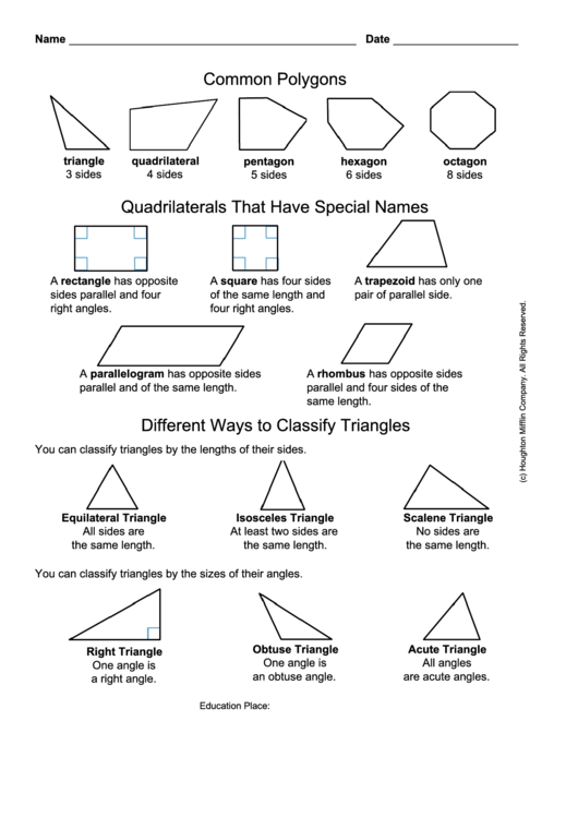 Shapes Geometry Reference Sheet Printable pdf