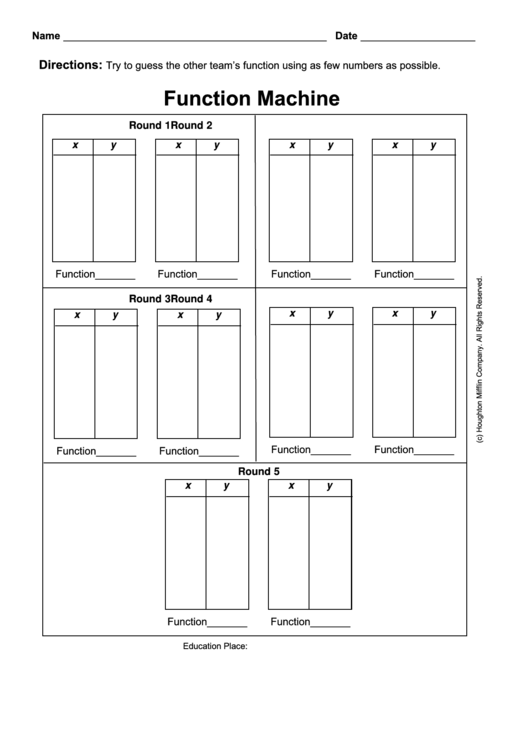 Function Machine Worksheet Printable pdf