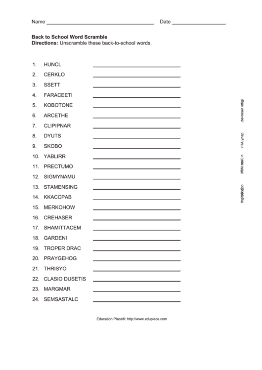 Back To School Word Scramble Worksheet Printable pdf
