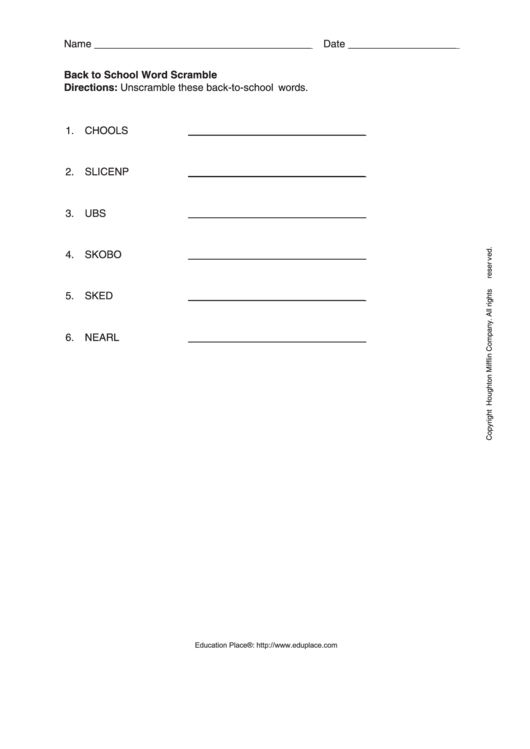 Back To School Word Scramble Worksheet Printable pdf