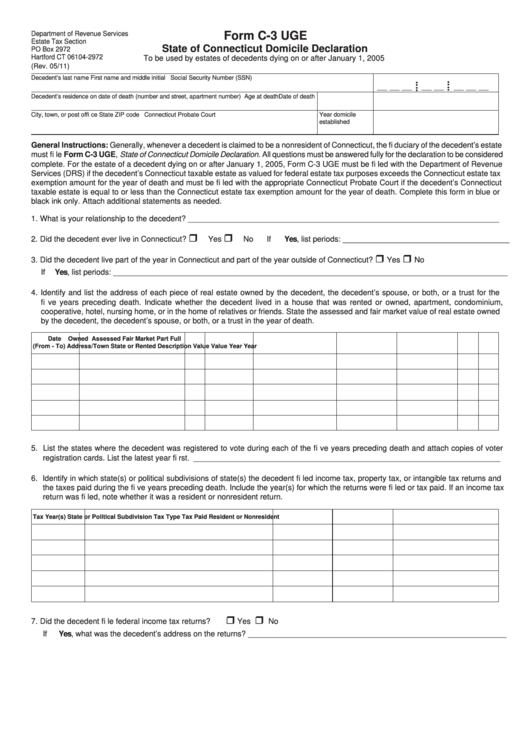 Form C-3 Uge - State Of Connecticut Domicile Declaration - Connecticut Department Of Revenue Printable pdf