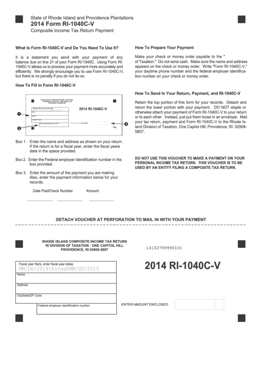 Fillable Form Ri-1040c-V - Composite Income Tax Return Payment - 2014 Printable pdf