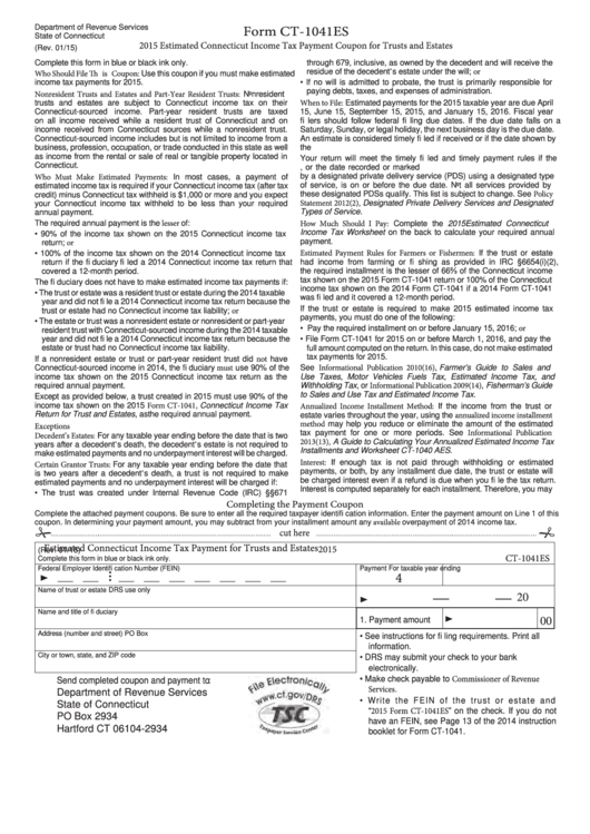 Form Ct-1041es - Estimated Connecticut Income Tax Payment Coupon For Trusts And Estates - 2015 Printable pdf