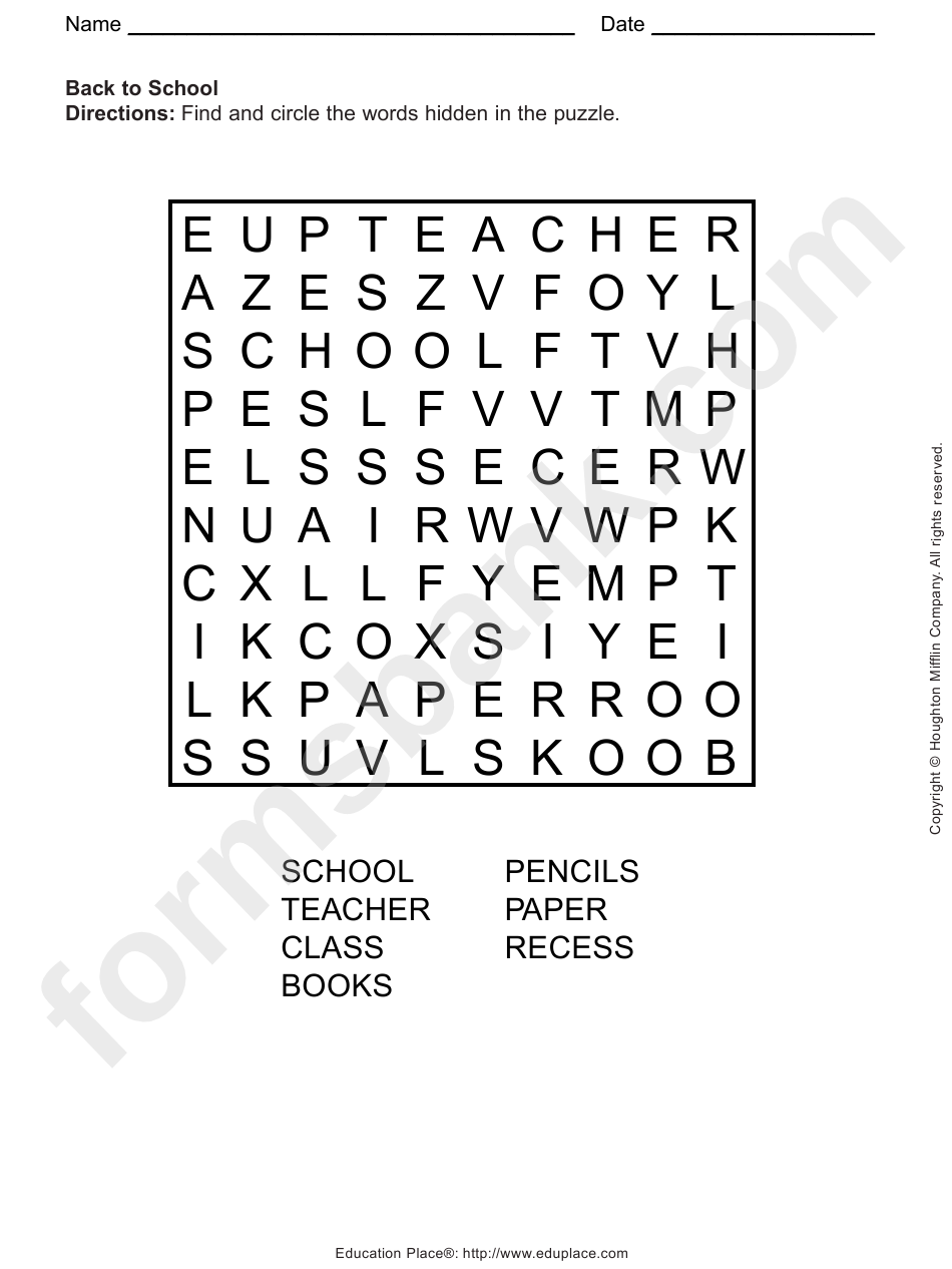 Back To School Word Search Puzzle Template