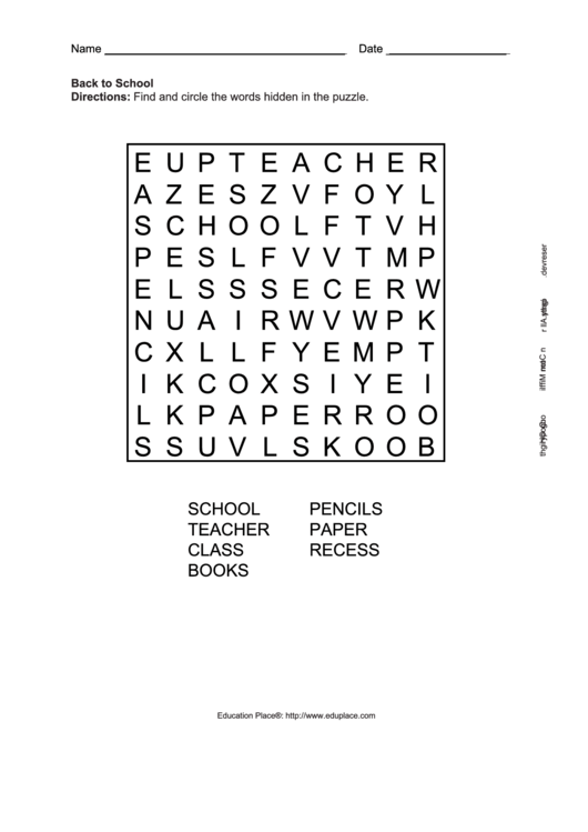 Back To School Word Search Puzzle Template Printable pdf