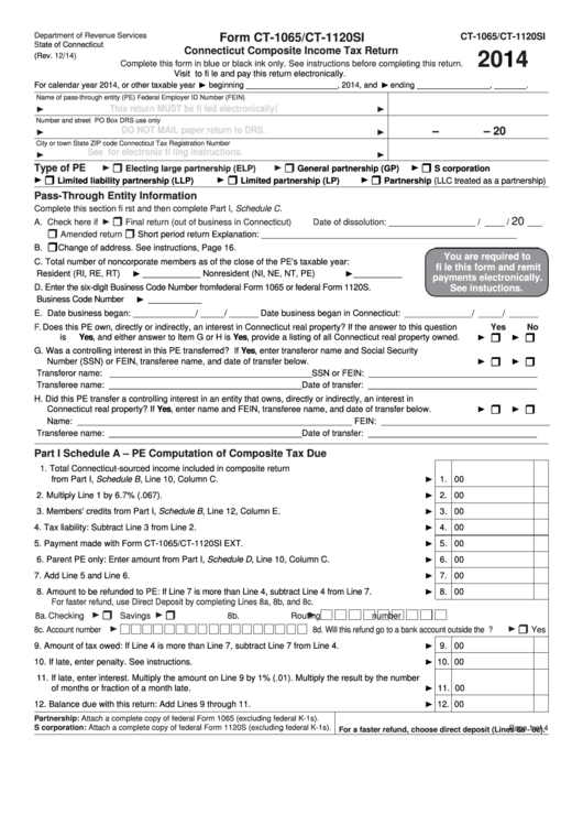 Form Ct-1065/ct-1120si - Connecticut Composite Income Tax Return - 2014 Printable pdf
