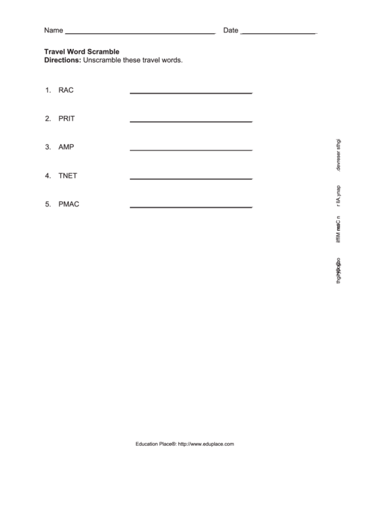 Travel Word Scramble Worksheet Printable pdf