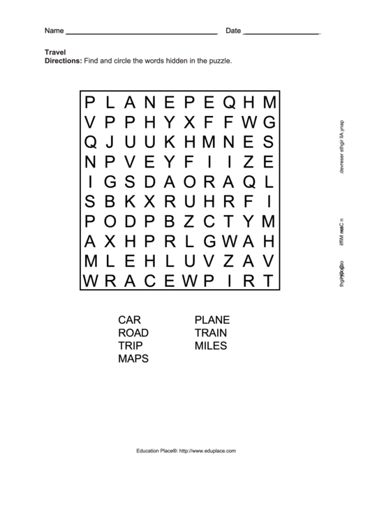Travel Word Search Puzzle Template Printable pdf