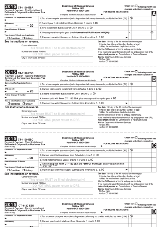 Form Ct-1120es - Estimate Corporation Business Tax - Connecticut Department Of Revenue - 2015 Printable pdf