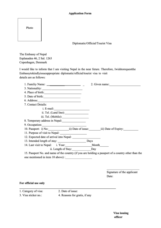 Application Form - The Embassy Of Nepal Printable pdf