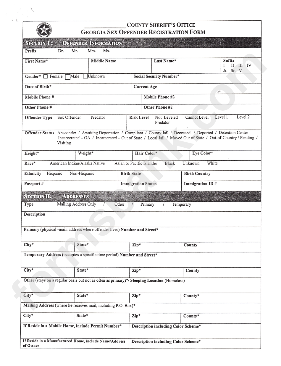 Fillable Georgia Sex Offender Registration Form Printable Pdf Download 9040