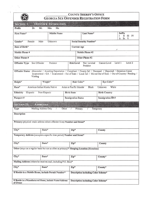 Fillable Georgia Sex Offender Registration Form Printable pdf