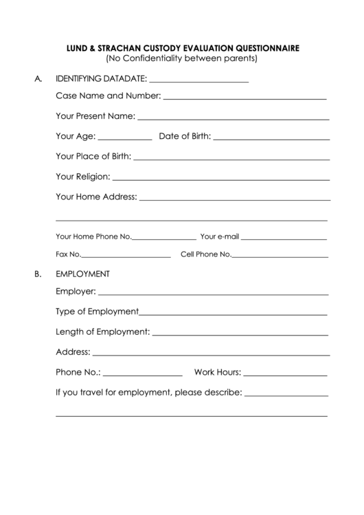 Custody Evaluation Questionnaire Template Printable Pdf Download