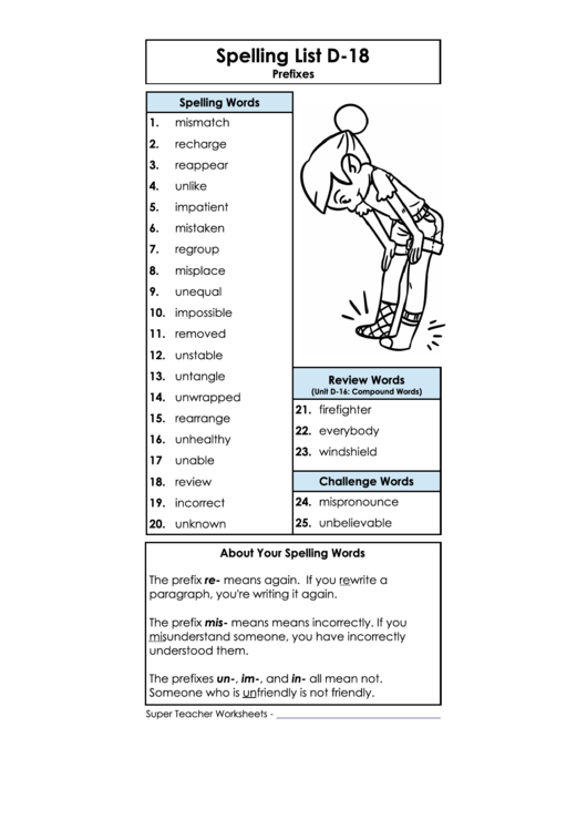 Spelling List D-18 Prefixes