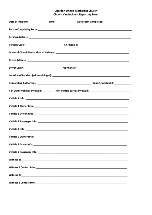 Church Van Incident Reporting Form Printable pdf