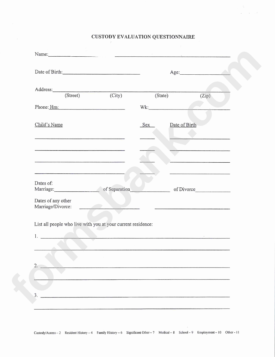 Custody Evaluation Questionnaire Template