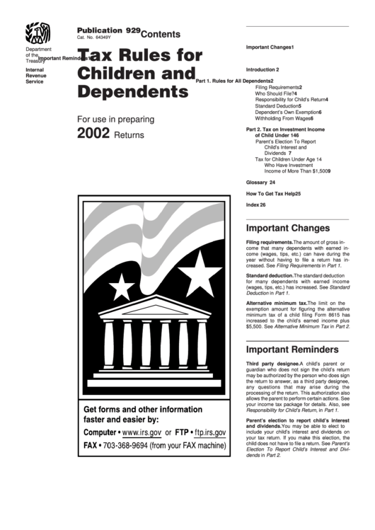 Publication 929 - Tax Rules For Children And Dependents printable pdf ...