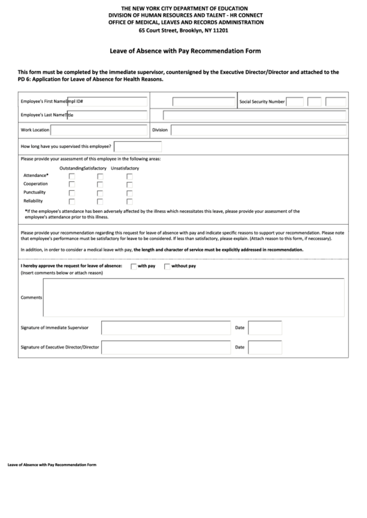 Leave Of Absence With Pay Recommendation Form