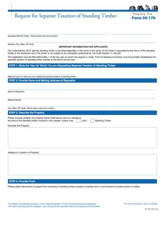 Fillable Form 50-170 - Request For Separate Taxation Of Standing Timber Printable pdf