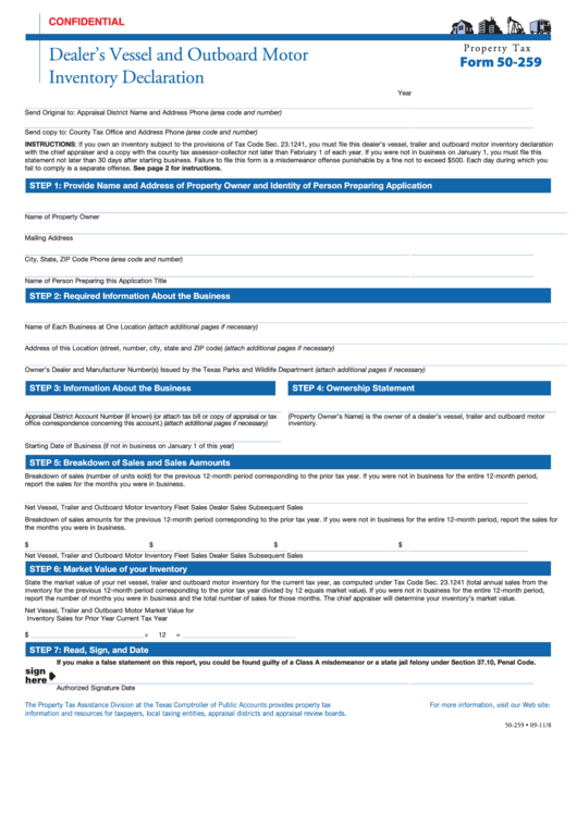 Fillable Form 50-259 - Dealer'S Vessel And Outboard Motor Inventory ...