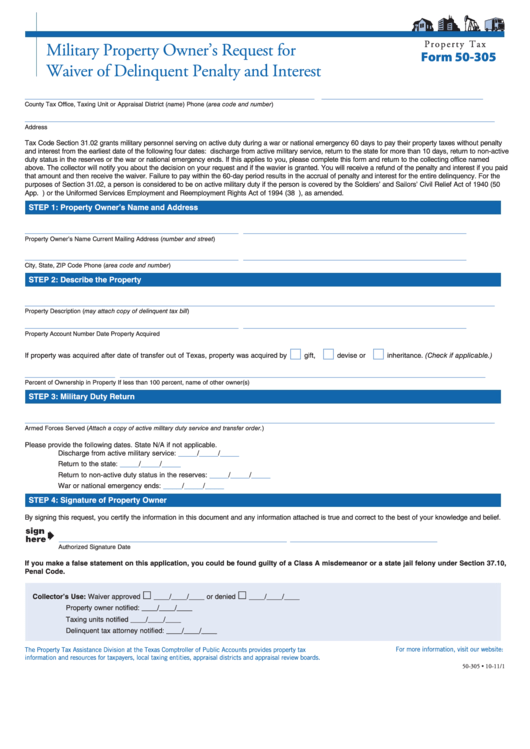 Fillable Form 50-305 - Military Property Owner