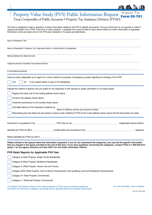 Fillable Form 50761 Property Value Study (Pvs) Public Information