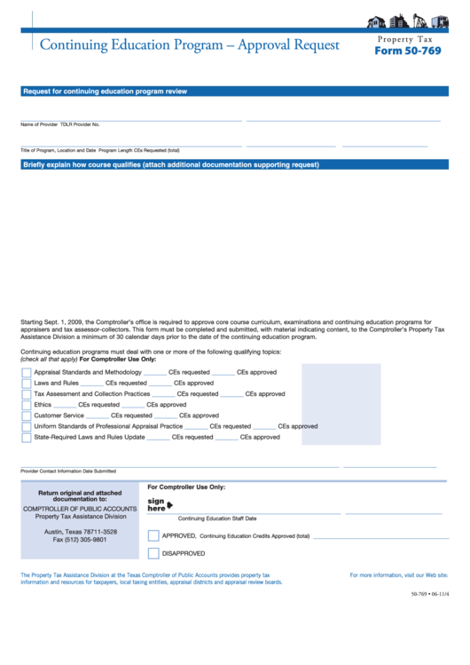 Fillable Form 50-769 - Continuing Education Program - Approval Request Printable pdf