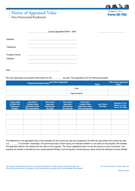 Fillable Form 50-782 - Notice Of Appraised Value Printable pdf