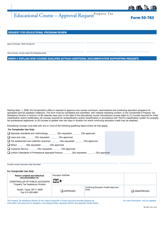 Fillable Form 50-783 - Educational Course - Approval Request Printable pdf