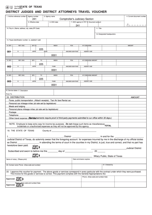 Fillable Form 73-278 - District Judges And District Attorneys Travel ...