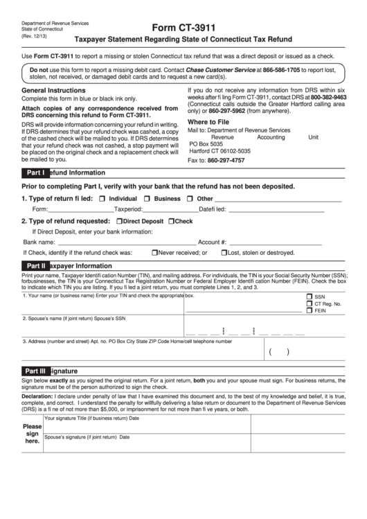 form-ct-3911-taxpayer-statement-regarding-state-of-connecticut-tax-refund-connecticut