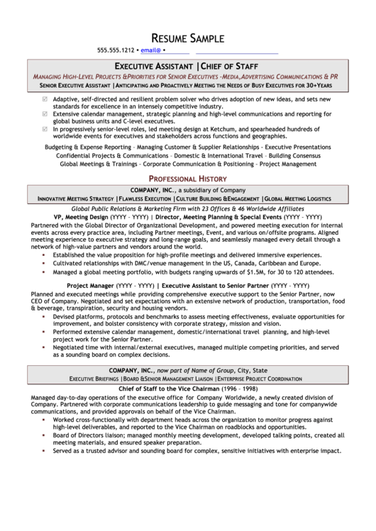 Resume Sample - Executive Assistant Printable pdf