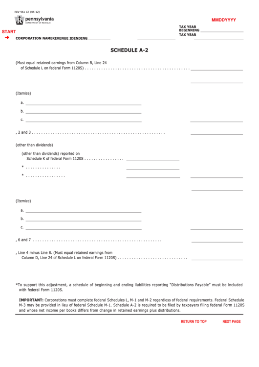 Fillable Schedule A-2 (Form Rev-961 Ct) - Corporation Tax, Schedule A-3 (Form Rev-961 Ct) - Adjustments To Net Income Per Books Printable pdf