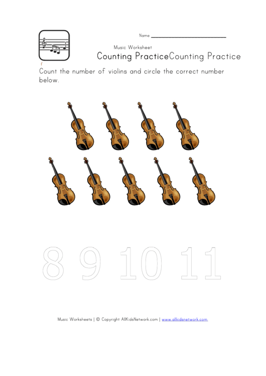 Music Counting Worksheet Printable pdf