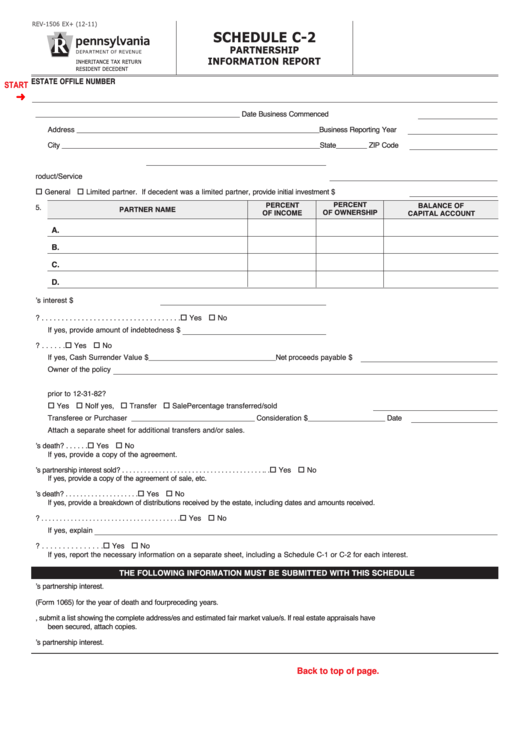 Fillable Schedule C-2 (Form Rev-1506 Ex+) - Partnership Information Report Printable pdf