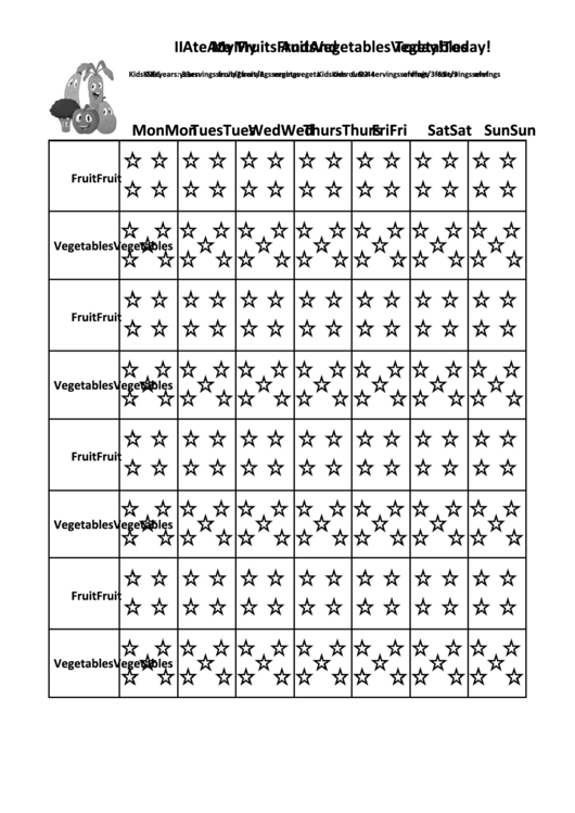 Ate Fruit And Veges - Healthy Eating Chart - B&w, Month Printable pdf