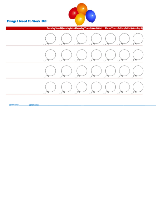 Things I Need To Work On - Behavior Chart Template - Balloons Printable pdf