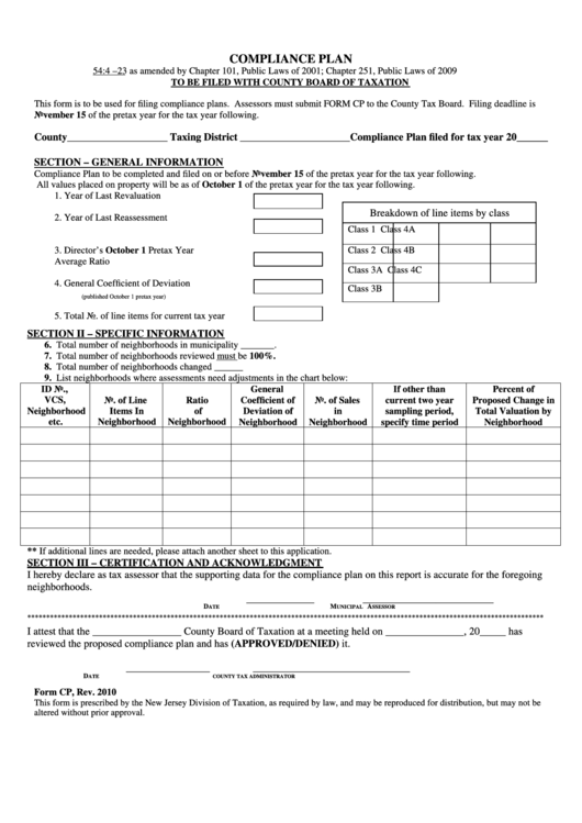 Fillable Form Cp - Compliance Plan Printable pdf
