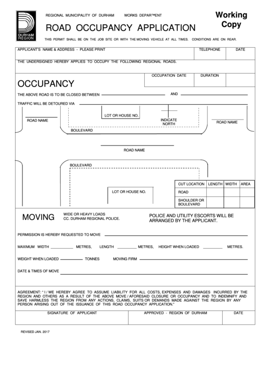 Road Occupancy Application - Regional Municipality Of Durham printable ...
